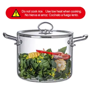 3.5/4.5/5.5L Glass Saucepan with Cover,Stainless Steel Handle Cookware,Clear Glass Pasta Pot, Cooking Pot for Home Kitchen,Handmade Glass Cookware Set Cooktop Safe for Pasta Noodle, Soup, Milk, Baby Food