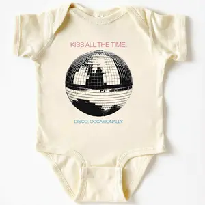 (100% Cotton) Funny Disco Baby 100% Cotton Onesie – Kiss All The Time Cute Quote Infant Bodysuit Gift