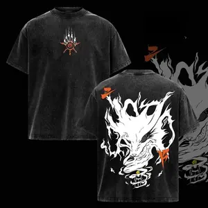 Naruto Kurama Sharingan T-Shirt Ver 2 – Vintage Washed Naruto Inspired Tee, Nine Tails Fox Anime Graphic Shirt, Oversized Soft Cotton Streetwear, Unisex Casual Apparel, Gift for Anime Fans