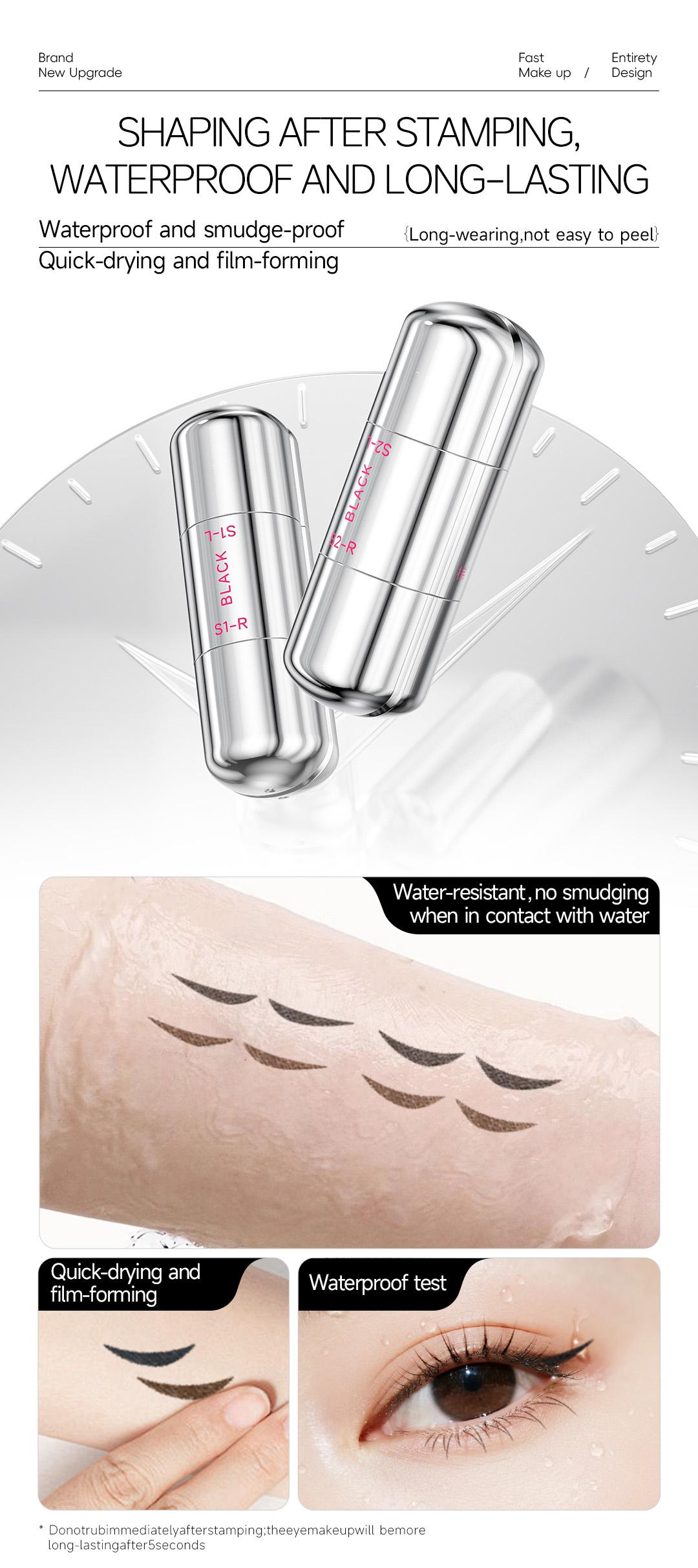 Huukorrol Capsule Grande 2-in-1 Eyeliner Stamp Pen 4-Head Design Quick-Dry Long-Lasting Smudge-Proof for Cat Eye Sharp Winged Lines All-Day Wear