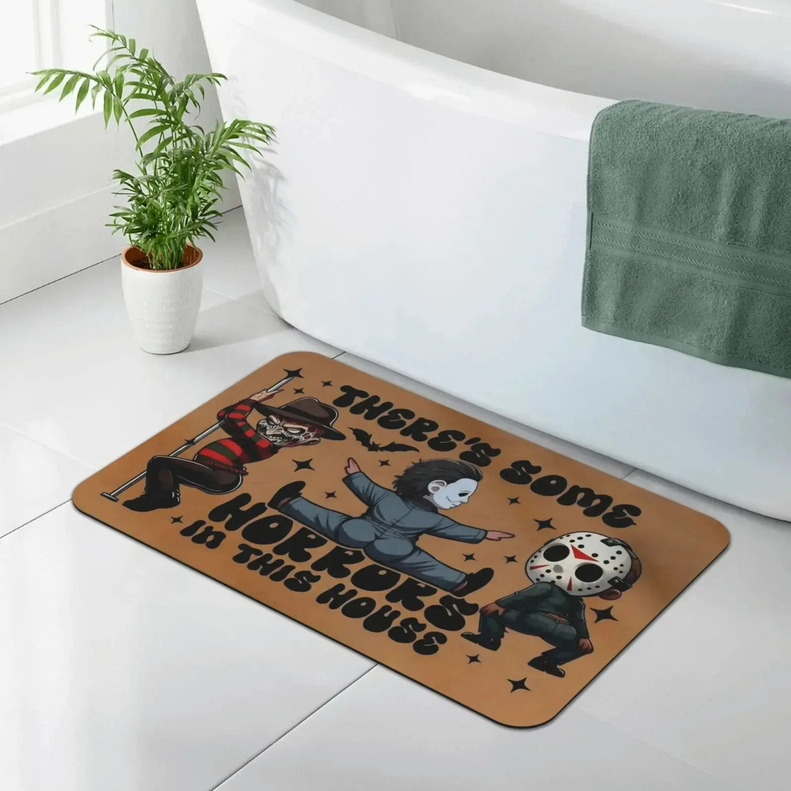 Funny Horror Characters Rubber This House Doormat, Xmas Halloween Christmas Welcome Mat, Spooky Season Front Door Kitchen Bathroom Rug