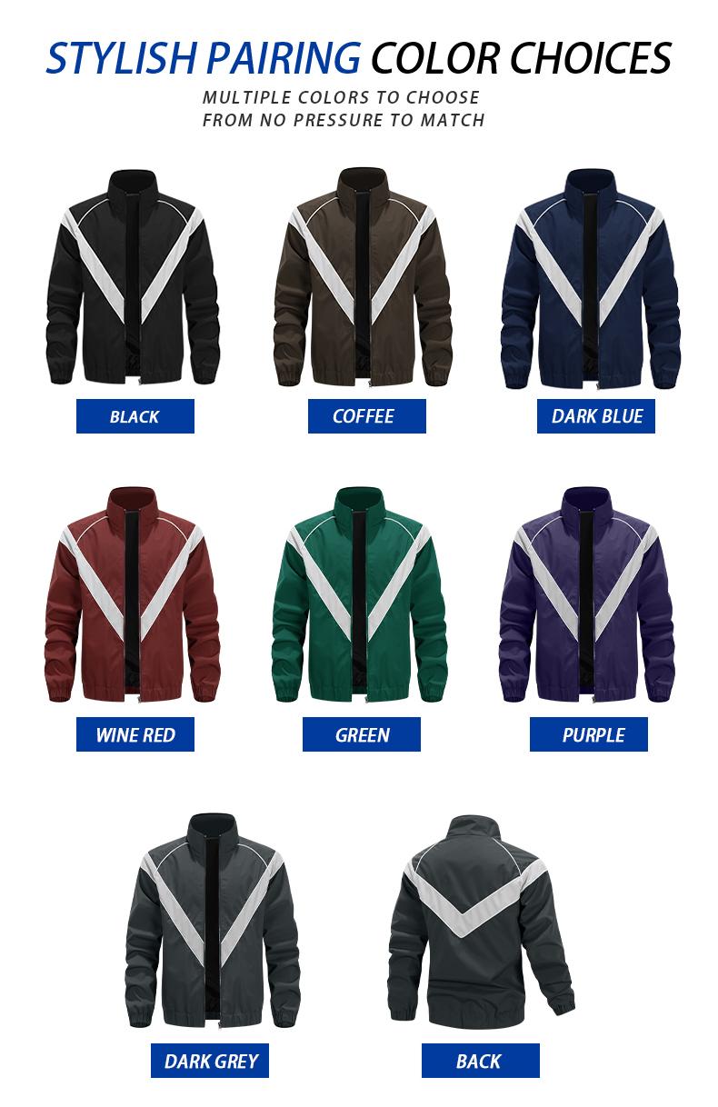 Men's Casual Stand Collar Jacket Features contrasting color trim detailing Windproof and abrasion-resistant surface Ideal for cycling, streetwear, and everyday casual wear Perfect layering piece for outerwear Streetwear apparel Coats Long Sleeve Menswear