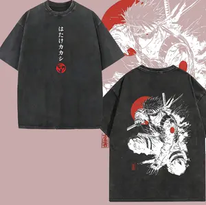 Kakashi Hatake T-Shirt, Naruto Anime Vintage Washed Tee, Sharingan Ninja Graphic Shirt, Oversized Japanese Streetwear, Dark Aesthetic Manga Top, Unisex Casual Anime Fashion