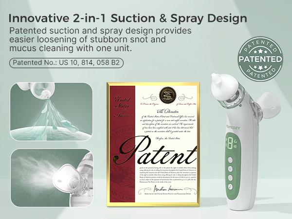 Momcozy BreezyClear 2-in-1 Electric Nasal Aspirator with Spray, Nasal Aspirator for Baby, 65kPa Nose Sucker with 4 Adjustable Suction Levels,Portable Electric Nose Cleaner,Light & Music Soothing