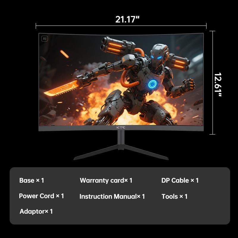 KTC 23.6" FHD 1080P Native 165Hz 1500R Curved Gaming Monitor, OC 180Hz Frameless Computer Monitor, Adaptive-Sync, 99% sRGB, 3000:1 Contrast, HDMI, DisplayPort, Wall Mountable/Tilt Adjustable, H24S17