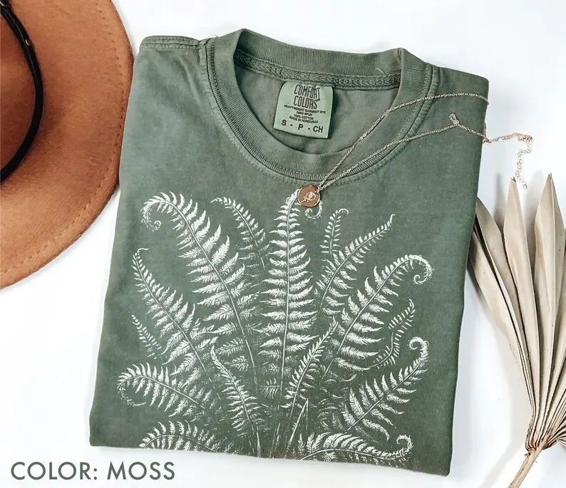 Comfort Colors Forest Fern Shirt, Vintage Linocut Fern Leaves Shirt, Dark Academia Shirt, Botanical Shirt, Cottagecore Nature Aesthetic Tee
