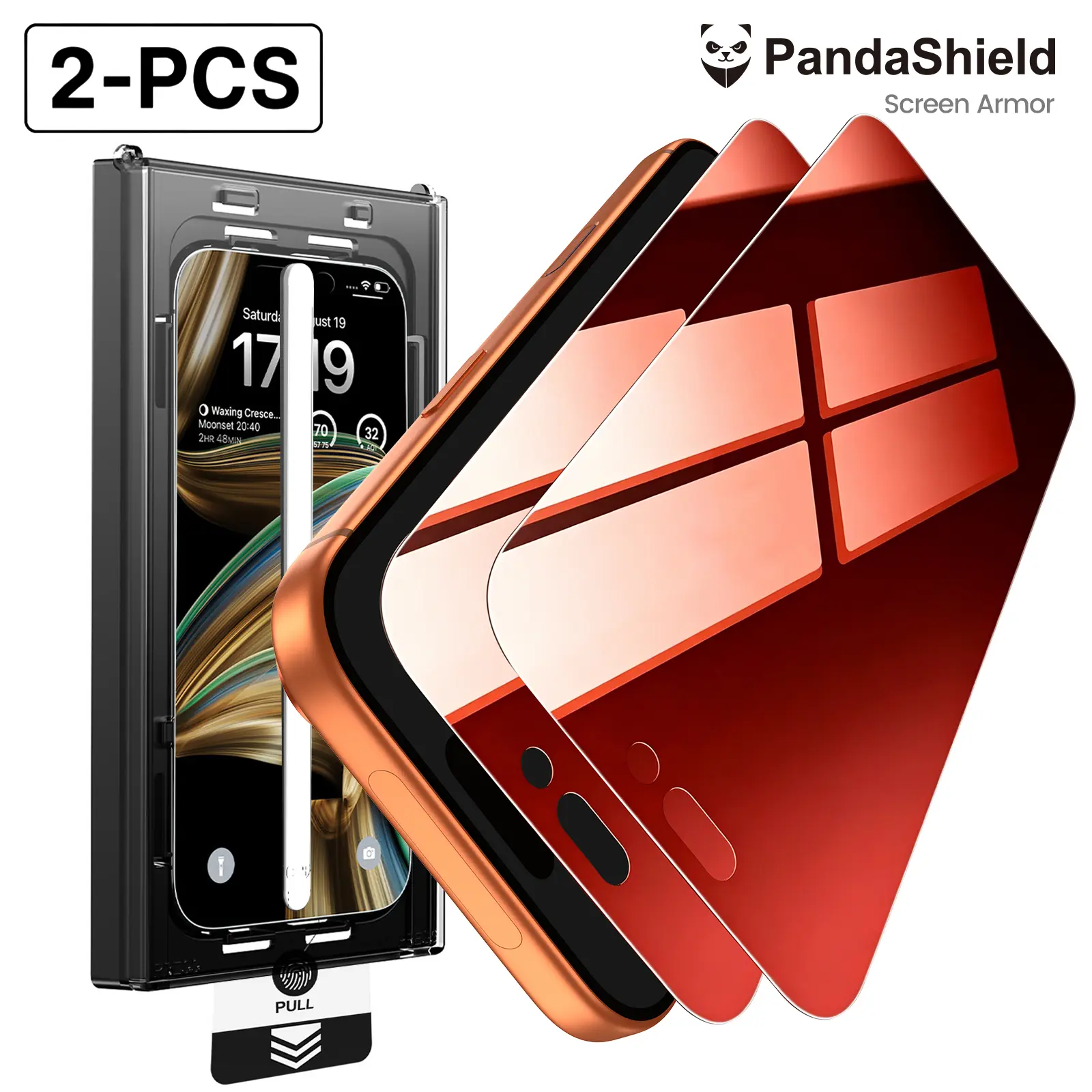2-PCS PandaShield RED\Privacy\HD Transparent Screen Protector for iPhone 13 14 15 16 17 18 Plus Pro Max - Anti-Spy, Easy Install, 9H Hardness, Full Coverage, Smartphone Cellphone Protective Accessory, fully protection