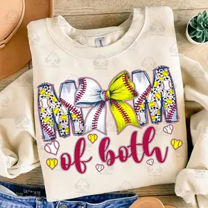 Mom Of Both Baseball Softball Mama Tee, Game Day Sports Mom, Coquette Bow Style