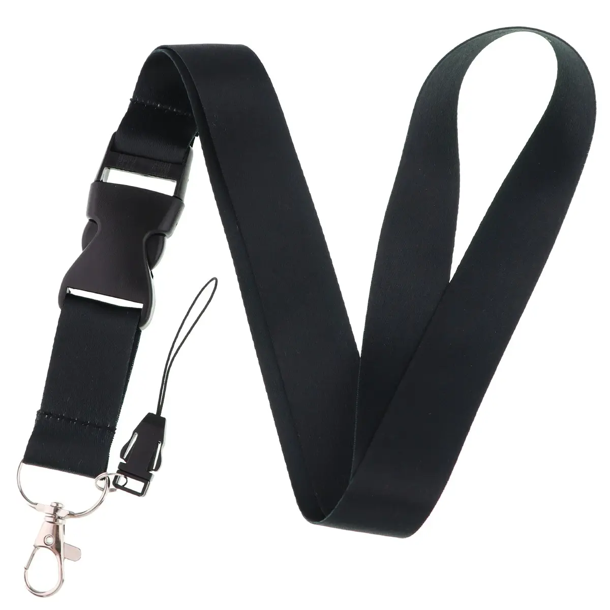 Pure Black Lanyard for Keys Chain Women Men USB ID Credit Card Cover Pass Mobile Phone Charm Neck Straps Badge Holder Key Holders Key Ring Keychain Keyrings Lanyard