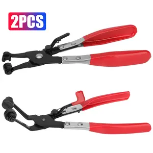 2Pcs Car Hose Clamp Pliers Set-Multi-Functional Hose Clamp Tool with Locking Mechanism,Angled Swivel Jaw,Flat Band Fuel Coolant Clip for Auto Repair