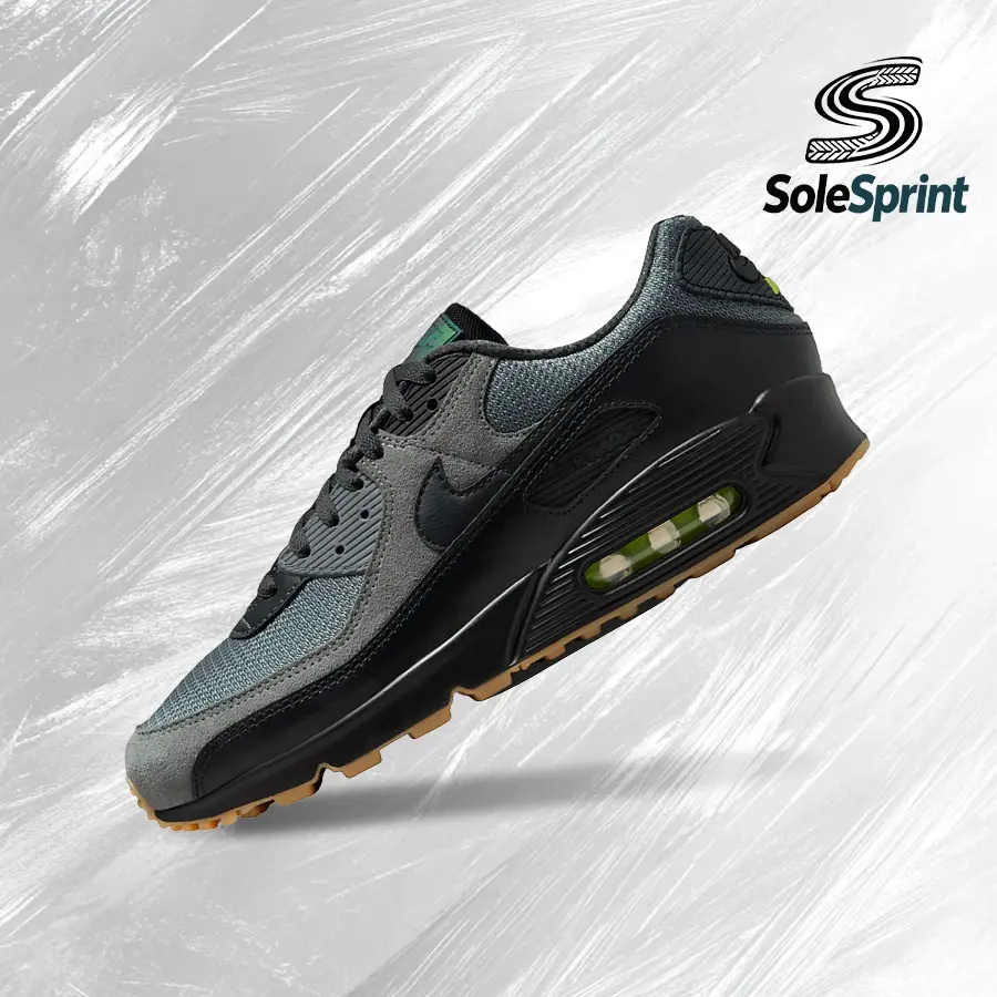 Nike Air Max 90 IQ0580-084 Smoke Grey Black Male Shoe, Men's Lifestyle Gym & Run Sneakers, Breathable Mesh, Lightweight Shock-Absorbing Comfort, Everyday Fit, Back to School Use