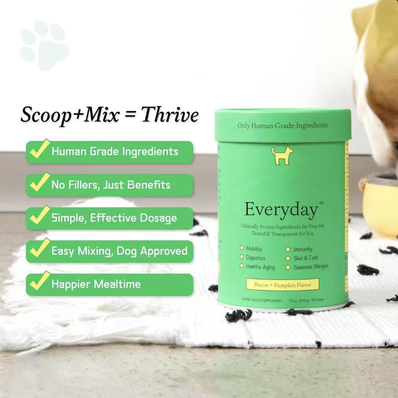 Other Half Everyday Clean Dog Multivitamin - 45 Active Ingredients for Hip & Joint, Gut, Immune & Skin/Seasonal Allergy Support | 60 Scoops, Bacon Pumpkin Flavor, Probiotics | Natural Dog Supplies