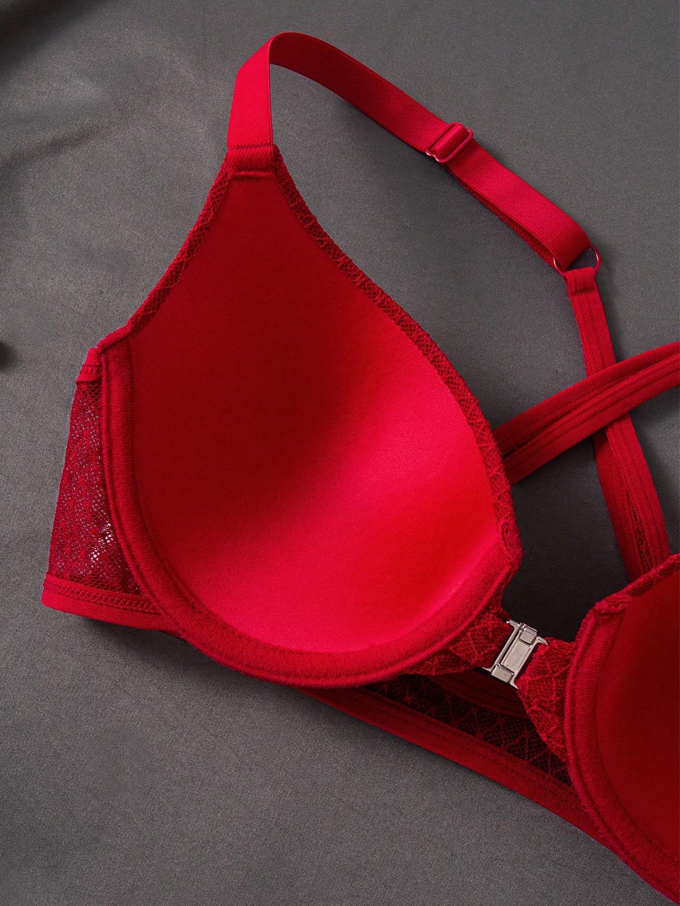 3pcs Front Closure Push-Up Bra with Lace Detail forWomen Fit Elegant Everyday Wear Basic Fashion StyleWomenswear Elegance Vneck Minimalist