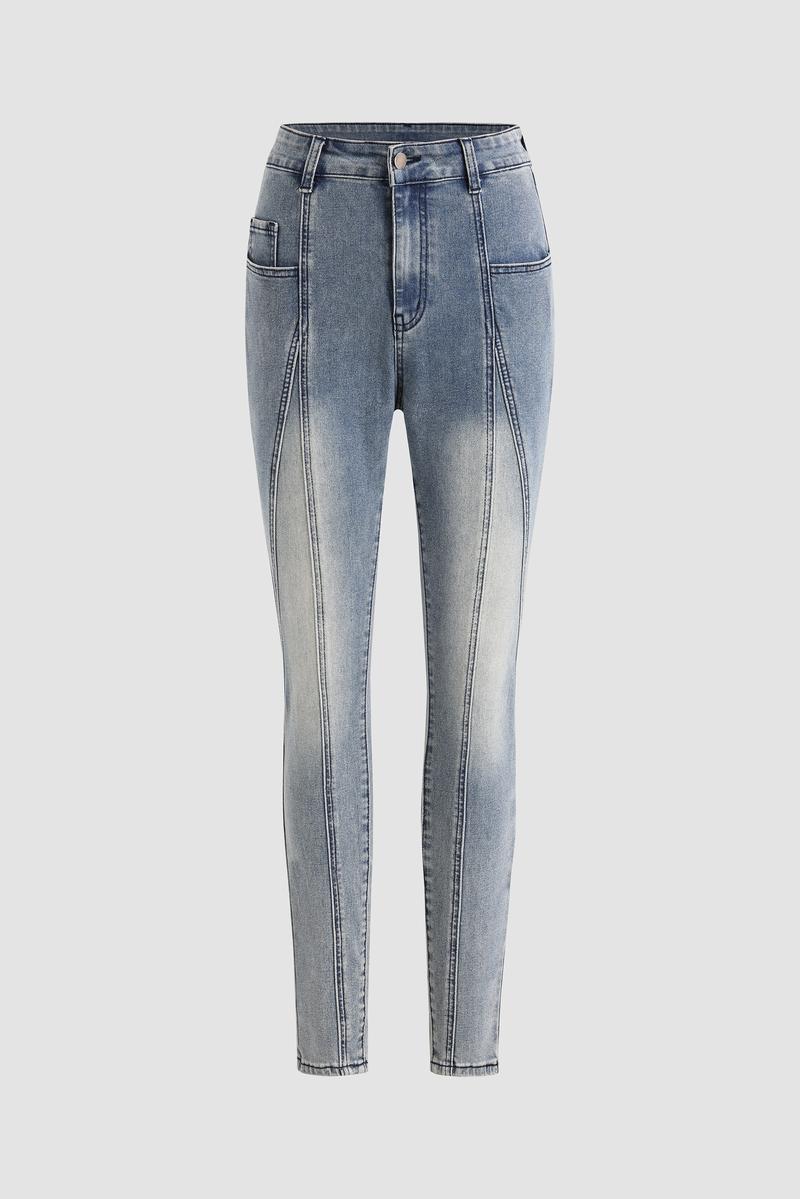 Elengatine Mid Rise Stretch Skinny Jeans - Medium Wash Women's Vintage Light Wash with Contrast Stitch Fit Bottom Fashionable All Seasons Below the Ankle Jeans for Trendy Streetwear and Daily Wear Pants Trouser