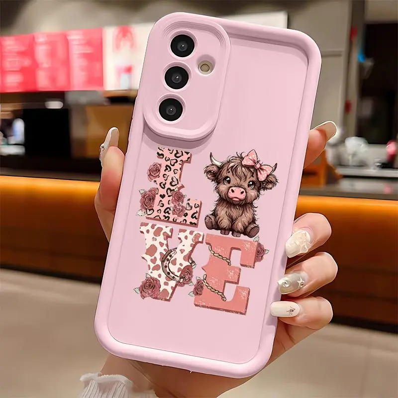 Cute Cow Love Soft Silicone Phone Case For Galaxy S26Ultra/S25Edge/S24fe/S23/S22/S21Plus/A13/A14/A15/A16/A17/A33/A34/A35/A36/A52/A53/A54/NOTE20 Drop Protection|Full Camera Protection|Anti-Scratch|Perfect Birthday Gift for Her