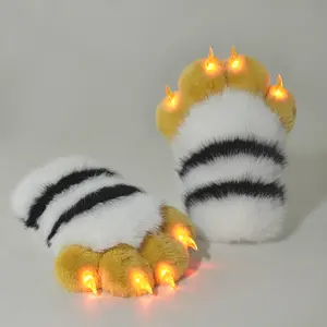Fursuit Handpaws LED Light Up Paw Gloves for Cosplay Animal Claw Decompression Toys Furry Halloween Party Accessories for Adults