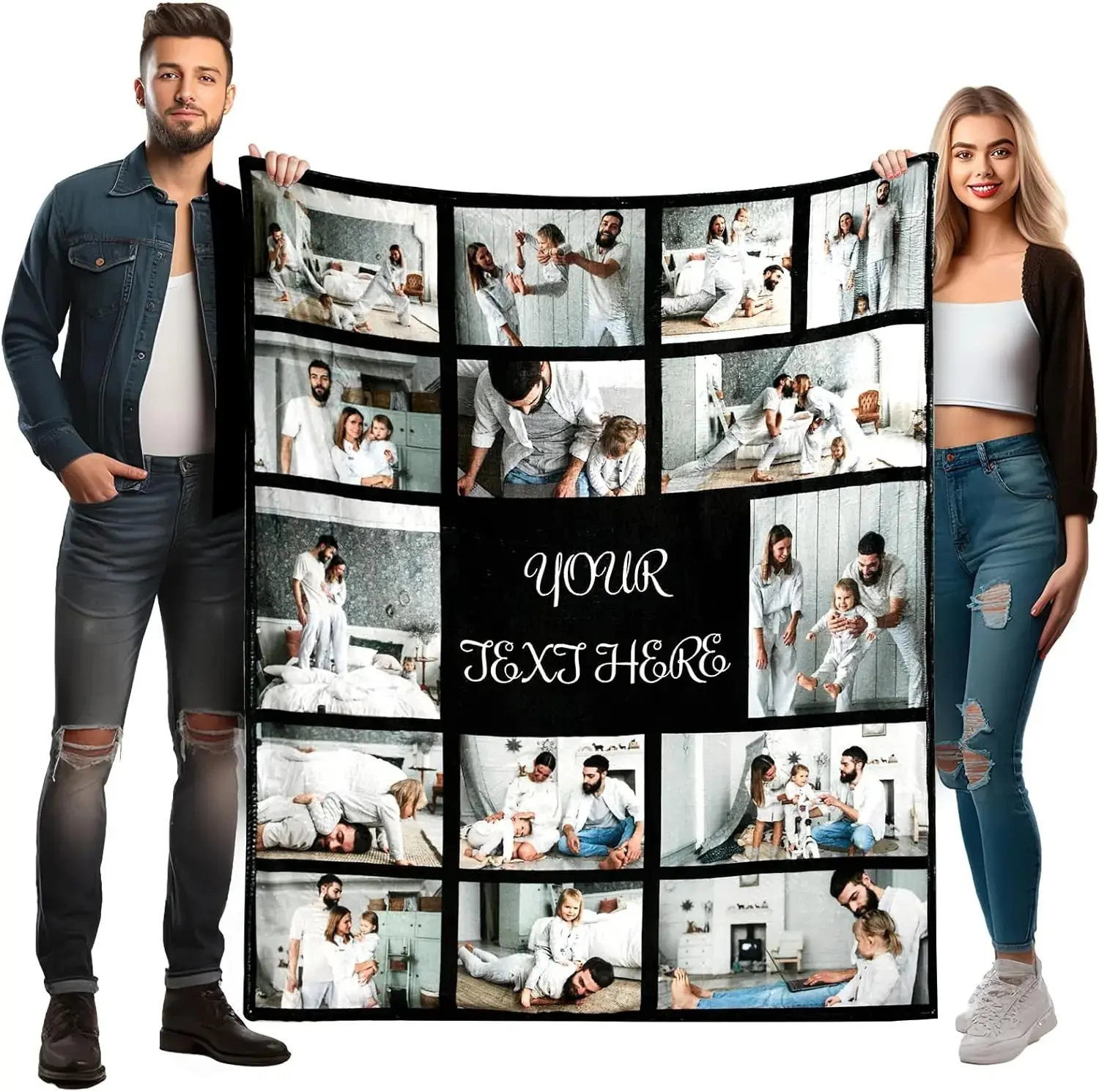 Personalised Blankets for Adults with 6 Photo Slots, Optional Custom Sherpa Photo Throw Blanket, Customizable Blanket Printed With Your Pictures & Custom Text, Meaningful Keepsake Birthday Gift for Adults