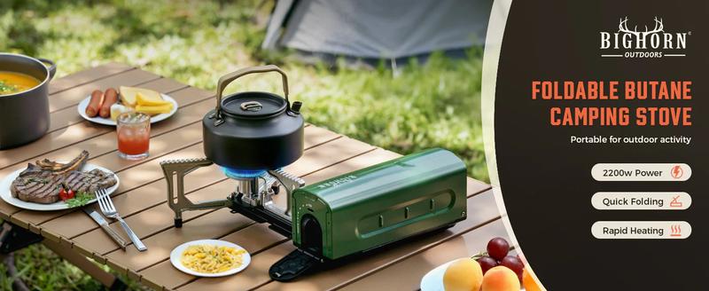 BIG HORN Butane Camping Stove, Portable Folding Gas Burner for Camping
