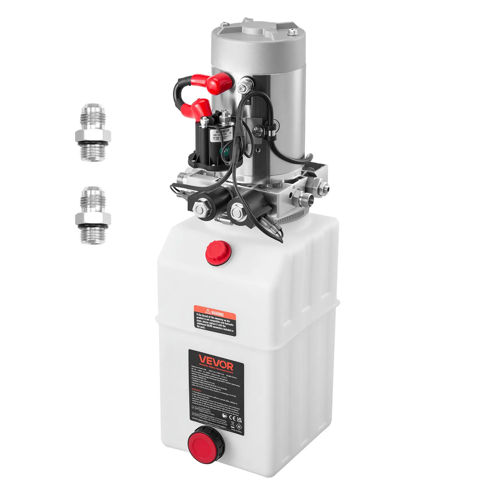 【DealsForYouDays】VEVOR 6 Quart Hydraulic Power Unit, Double Acting Dump Trailer Pump, 3200 PSI Max Relief Pressure & 0.91 GPM Flow Rate, DC 12V Hydraulic Pump with Metal Reservoir for Dump Trailer Car Lifting, White