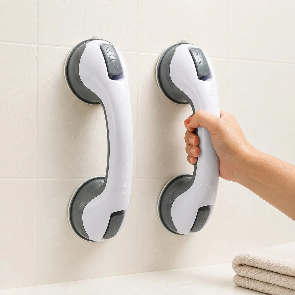 2 Pack Suction Grab Bars for Bathtubs & Showers – Heavy Duty Bathroom Safety Handles for Seniors, Elderly, Handicap & Disabled, Strong Suction Shower Support Rails