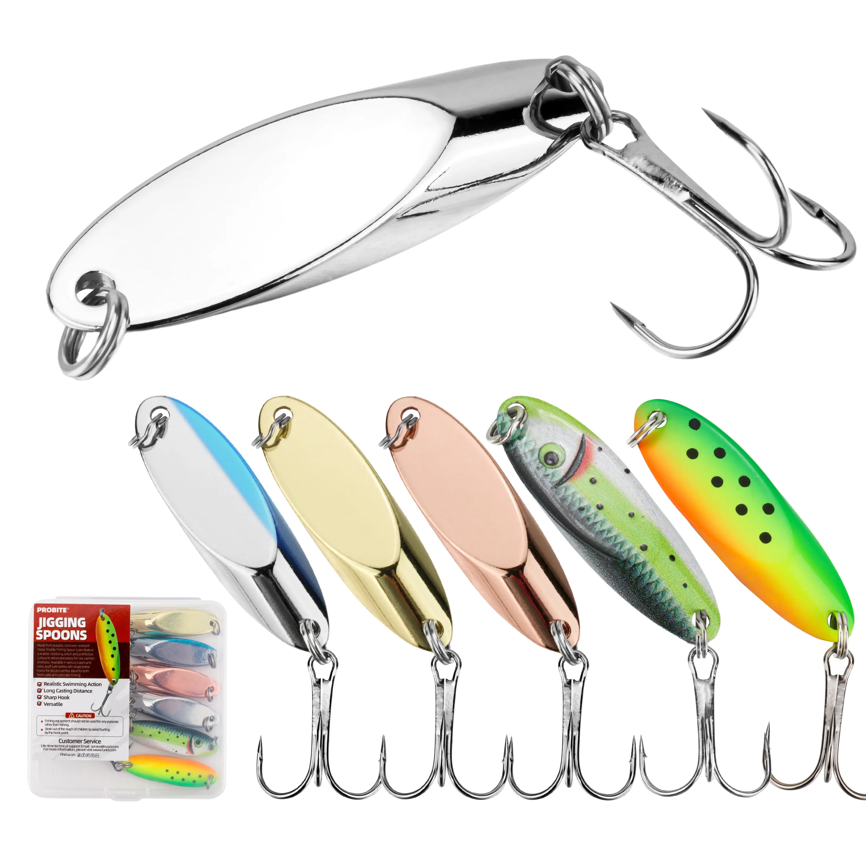 6-Pack Jigging Spoon Lures, Premium Metal Outdoor Fishing Equipment with Solid Body & Durable Treble Hooks, Saltwater & Freshwater Use for Bass Fishing, Ideal Gift for Fisherman, Bass Fishing Lures