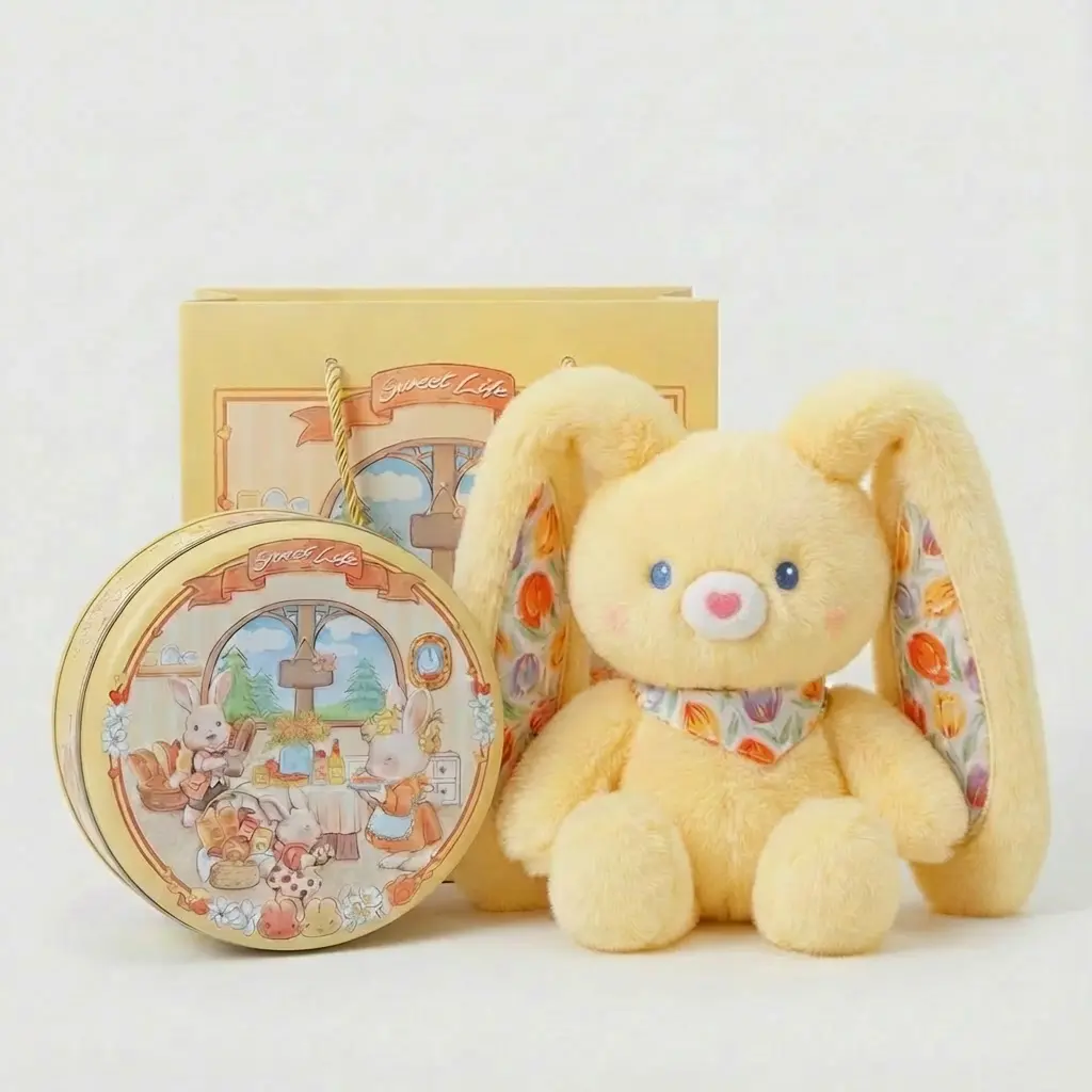 Fluffy Bunny Keychain, Creative Cute Pull-Ear Posable Ears Plush Interactive Charm with Floral Pattern & Spring Floral Touch, Squeeze for Fidget Stress Relief Toy, Valentine's Day Gift for Girls (Bag/Key Accessory), Floral Pattern Keychain