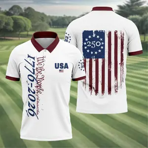 USA 250th Anniversary Pattern Golf Polo Shirt 2026 Short Sleeve Golf Print Outdoor