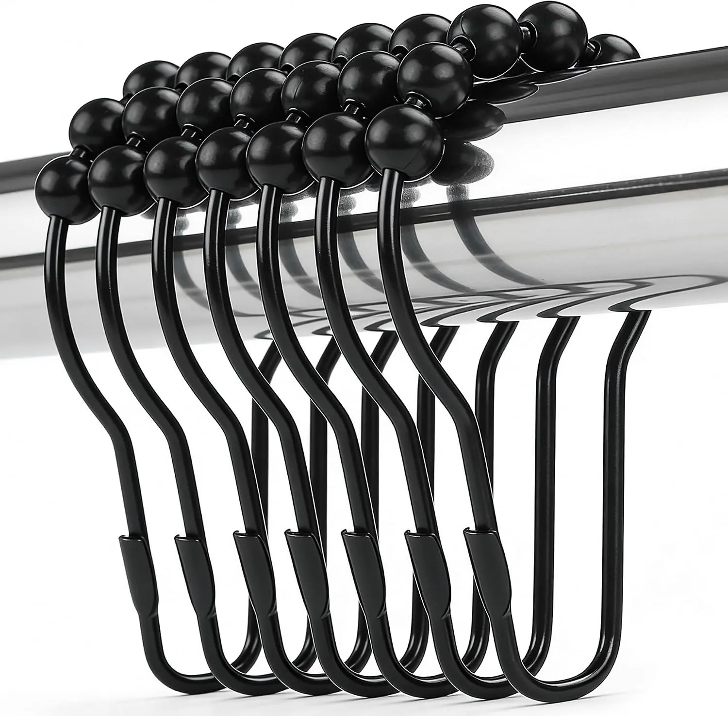 Shower Curtain Hooks Rings, Rustproof Metal Shower Curtain Rings for Bathroom Shower Rods Curtains - Set of 12, Matte Black