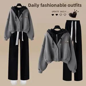Loose Wide Leg Pants Set Women's Fashion Casual Two-Piece Hoodie Outfit Korean Style Single/Set Popular INS Trend Chic Clothes
