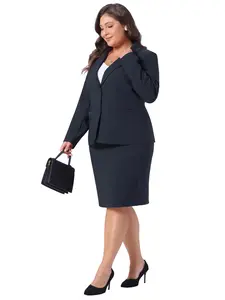 Agnes Orinda Plus Size Women's Blazer and Skirt Suit Sets 2 Piece Outfits Business Casual Suit Set