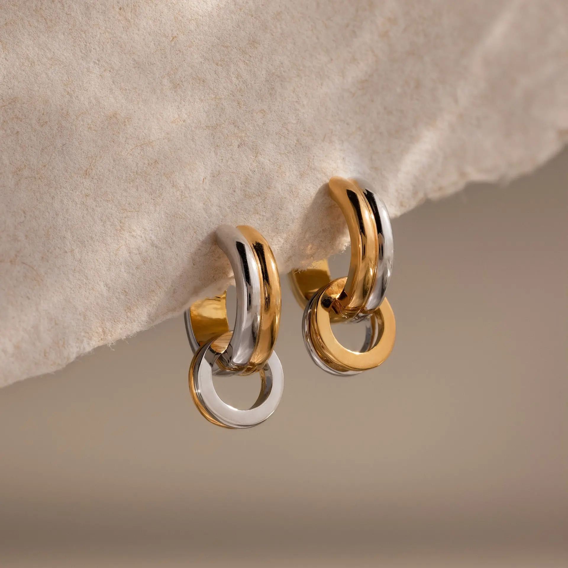Mixed Metal Circle Hoops by Caitlyn Minimalist - Geometric Gold & Silver Dangle Earrings - Dainty Two Tone Huggie Hoop Earrings - Mixed Metal Jewelry - Gift for Her
