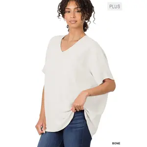 Zenana Plus Woven Airflow V-Neck Dolman Short Sleeve Top