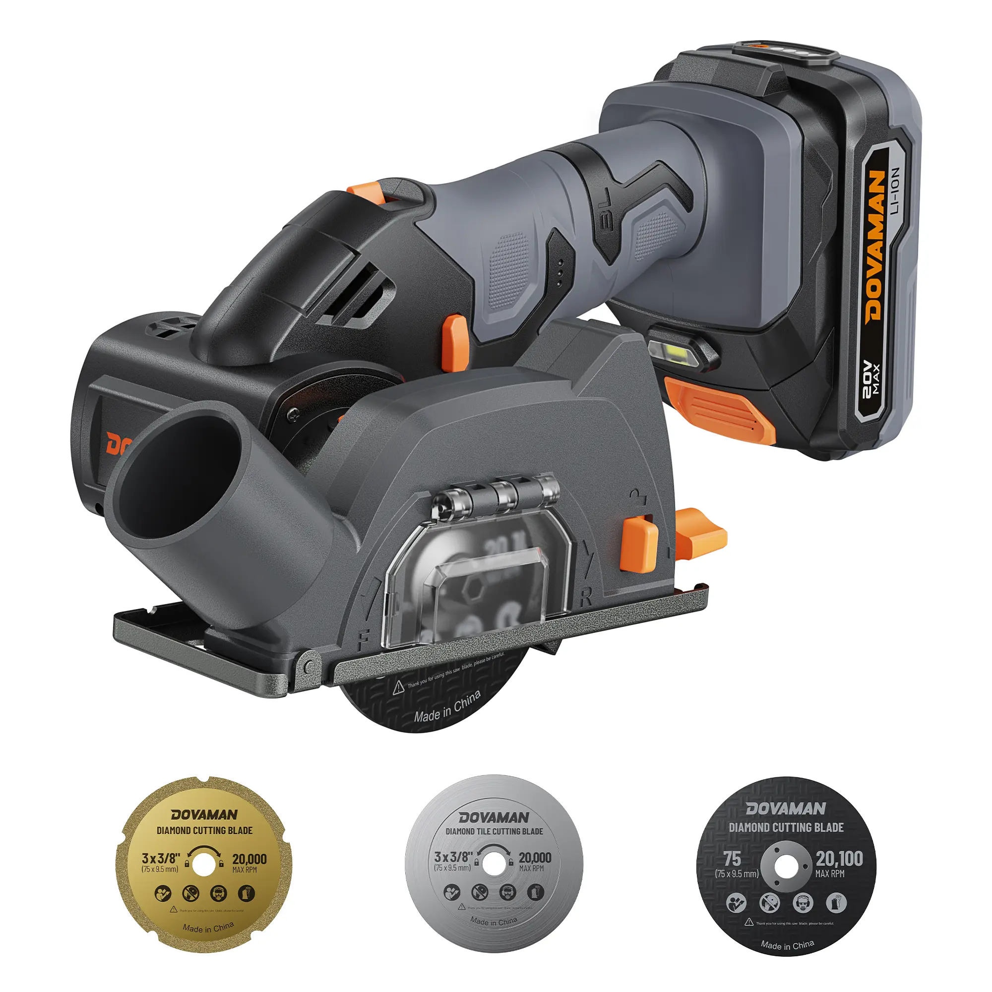 #summerfinds DOVAMAN DCS20A Brushless Cut-Off Tool, 20000RPM, 3" Cutting Wheel, 22mm Max Depth, Reversible Rotation, Quick Stop, LED Light & Vacuum Port, with 3 Blades for Wood/Metal/Plastic Cutting,#Summervibes Cut Off Saw Battery Powered Saw