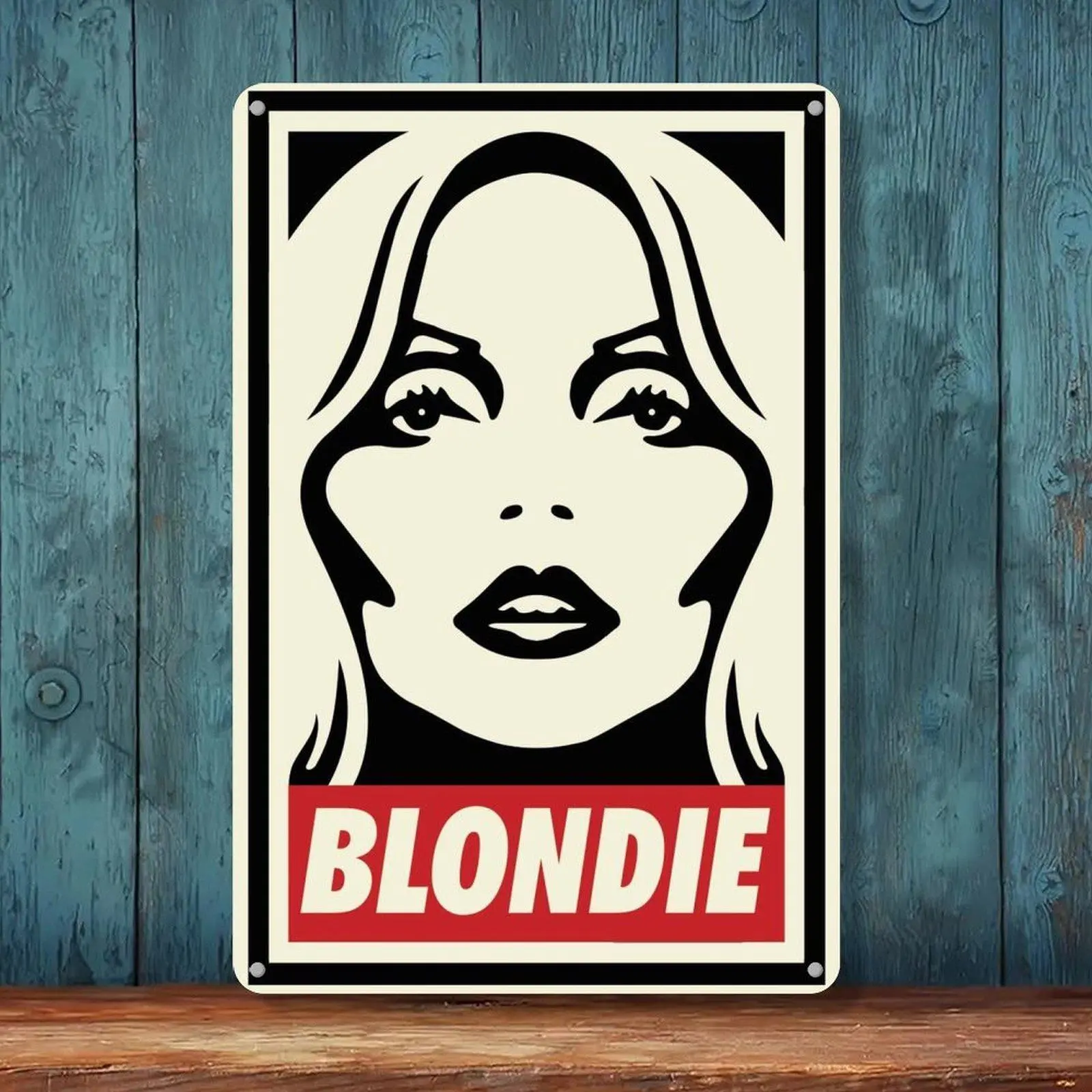 Blondie Band Debbie Harry Retro Black White Pop Art Iron Tin Sign, 8x12in Rock Music Concert Decor for Rock Fans, Home Decor Metal Plaque for Bedroom Walls