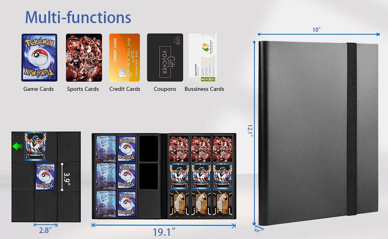 Cards 9 Pocket Strap Binder 360 Side Loading Pockets for Soccer Basketball Sports Hockey Cards Archival Safe Acid Free Trading Card Album 20 Pages Side Loading