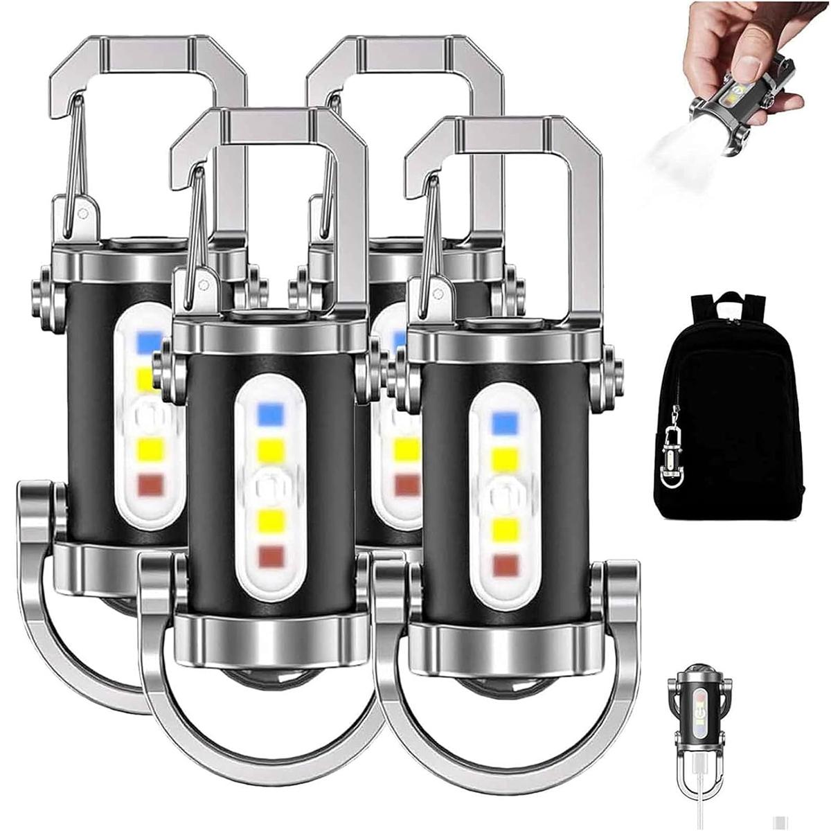 Portable Rechargeable Bright Keychain Flashlight Phone Charger, Mini Keychain Flashlight, 7 Modes, 1200 Lumens EDC Waterproof Keychains Flashlight (4PCS)