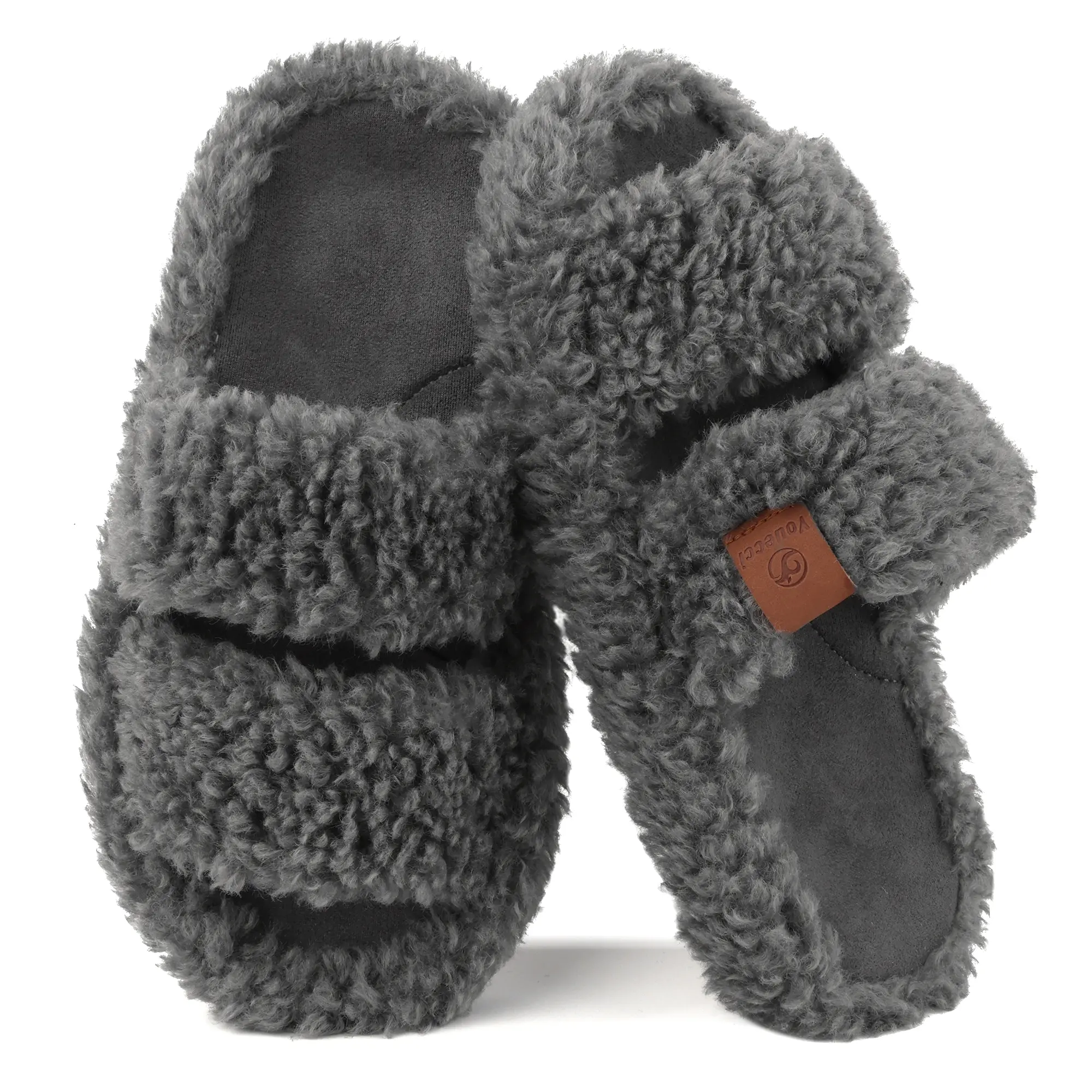 Women's Cozy Faux Fur Slippers, Fuzzy Open Toe House Shoe with Memory Foam Cushion and Non-Slip Sole for Winter Indoor Walk, House Slippers, Slippers For Women,shoes for back to school,back to school shoes