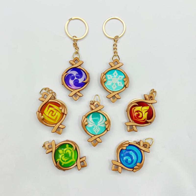 New Teyvat Vision Fontaine Water God Focalors Lyney and Lynette Keychain Luminous 7 Element Eye Of Original God Toy KeyRing