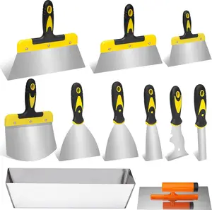 Drywall Hand Tool Kit, 11 Pieces Stainless Steel Drywall Set, Includes Taping Knives, Putty Knives, Finishing Trowel, Mud Scoop and 12" Mud Pan for Finishing, Patching on Drywall springtok