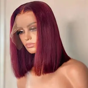 13X4 Glueless Burgundy 99j Red Short Bob Wig Blue 613 HD Lace Front Wig 100% Brazilian Real Human Hair Wigs On Clearance Sale Super Double Drawn Bone Silky Straight Lace Frontal Wig Silver Grey Ginger Orange Colored Bob Wig Real Human Hair Wear And Go