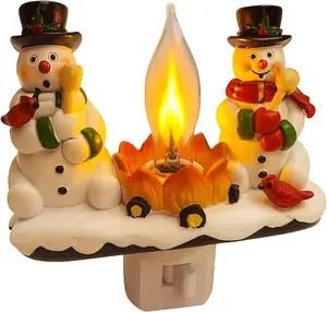 Christmas Snowman Campfire Flickering NightLight, Cute Swivel Plug-in Figurine Lamp for Holiday Decor, Indoor. Campfire Night Light with Flicker Bulb,Figurine Light