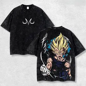 Majin Vegeta - Dragon Ball Anime Oversized Acid Washed T-Shirt Double Printed Vintage Graphic Tee – Y2K Unisex Streetwear | Otaku Fans Gift for Manga & Movie Lovers