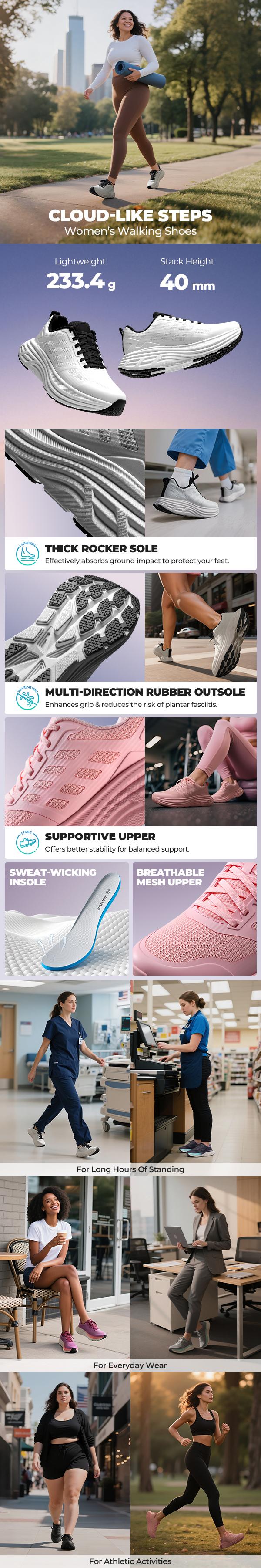 NORTIV 8 [ActiveFloat] Women's Walking Shoes Cushion Running Shoes Non-Slip Comfortable Breathable Workout Gym Sports Athletic Sneakers Sporty Running Shoes