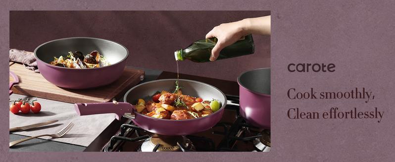 [Official] CAROTE 21pcs Nonstick Cookware Set, Pots and Pans with Removable Handle, Oven/Dishwasher/Fridge safe, Egg Pan, Purple/Burgundy/Gray
