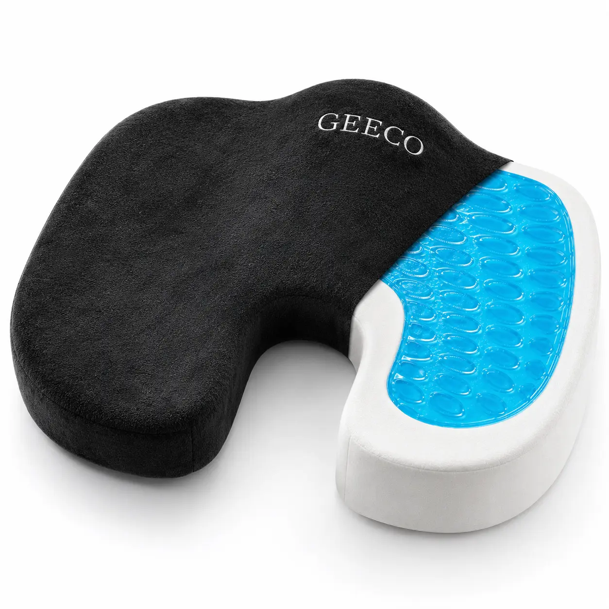 GEECO Cooling Gel Memory Foam Seat Cushion with U-Shaped Tailbone Cutout - Posture Support Chair Pad for Office Chair, Car Seat, Mom, Dad, Husband, Adults, Office Desk