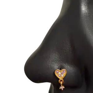 Lavender Drop Heart Nose Stud in Surgical Steel 20 Gauge 8mm Hoop Hypoallergenic Durable