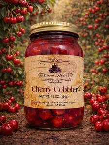 The Armored Kingdom Premium Cherry Cobbler 16 OZ Jarred Summer Delightful Dessert with Fresh Cherries & Handmade Crust Ready to Eat Royal Gift Included