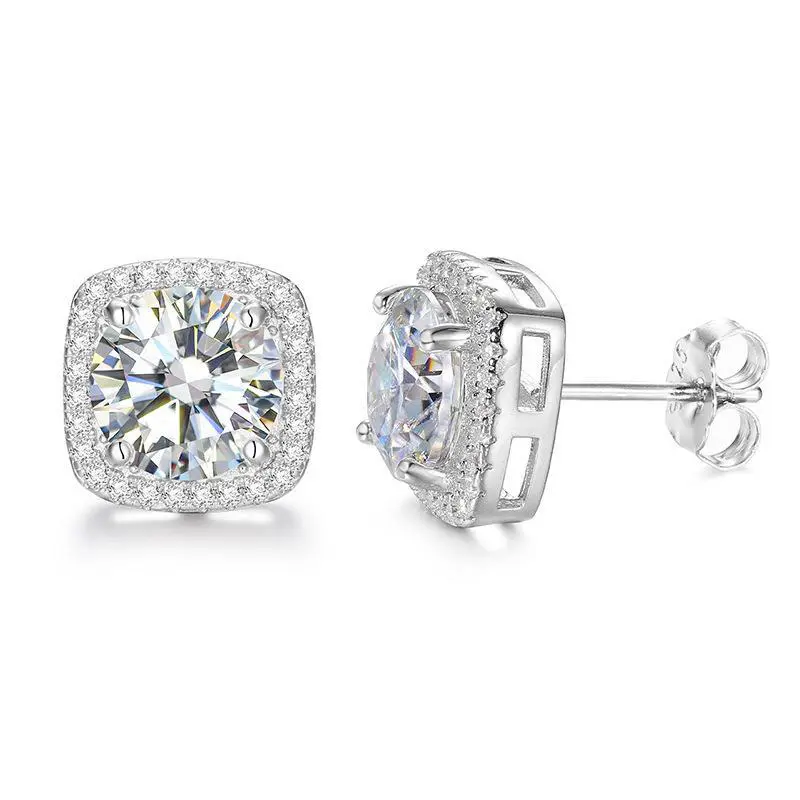 TEWIKY 925 Sterling Silver Moissanite 3mm/0.1CT*2 Four-Prong Stud Earrings Elegant Design for Men & Women Everyday Wear