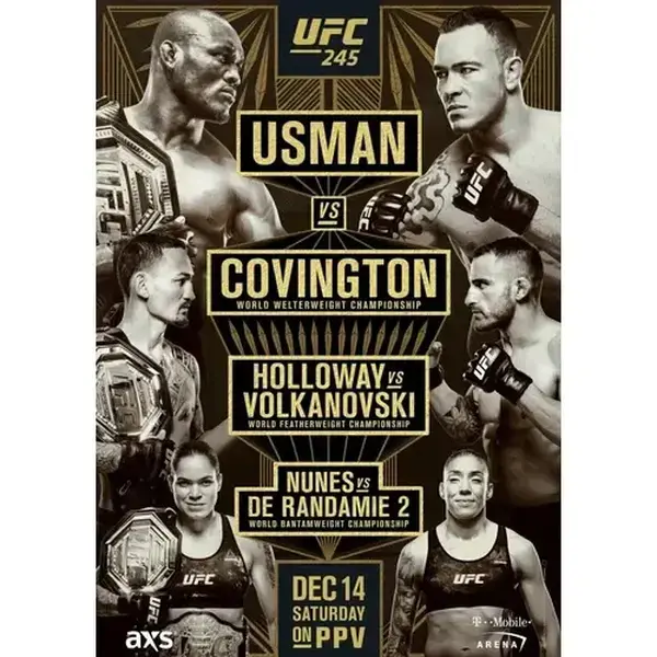 Fight Poster UFC 245 Usman Vs Covington Holloway Volkanovski Nunes (Print only, frame not included)