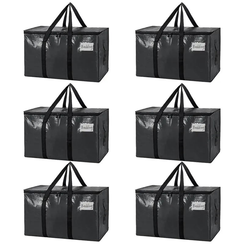 6-Pack Black Large Heavy-Duty Tote Bags with Visible Labels & U-Shaped Handles, Travel Organizer Bag, Durable Lightweight Organizer, Home Organization Storage, Moving Box Alternative, Women’s Gift,dorm essentials,home decor